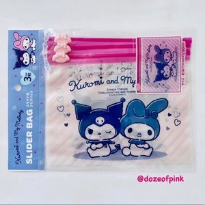 Sanrio Kuromi x My Melody 3-pl Pink bow slider bags
